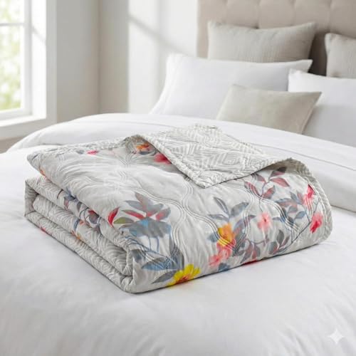 Image of MITUL AC Comforter for Double Bed Or Single Bed Ultrasoft AllSeason Polyster Dohar Duvet Light Wight (RED Flower Design, Single Bed)