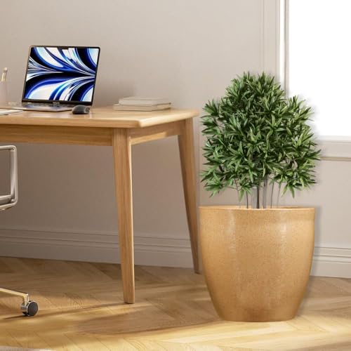 Image of Go Hooked Pluto Brown Indoor Planter Pot 12 Inch | Lightweight Modern Round Plant Pot for Living Room, Balcony & Office | Decorative Polymer Pot for Live & Artificial Plants