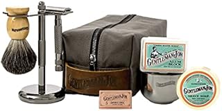 Gentleman Jon Deluxe Wet Shave Kit | Includes 8 Items: Safety Razor, Badger Hair Brush, Shave Stand, Canvas & Leather Dopp Kit, Alum Block, Shave Soap, Stainless Steel Bowl and Five Razor Blades