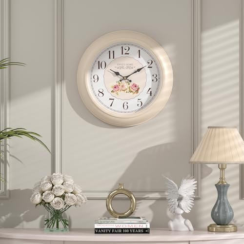 Abdurey Sweet French Decorative Wall Clock,Creamy White Rose Style - Image 4