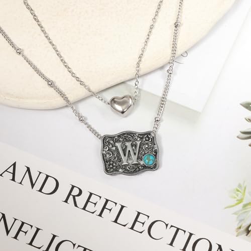 Image of Belt Buckle Bracelet Initial Letter A-Z Bracelets Western Cow Tag Bracelet Belt Buckle Necklace Western Style Initial Letter Pendant Necklace
