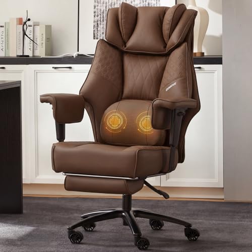 Image of Dowinx Big and Tall Office Chair 400 Lbs with Rotating Massage Lumbar Support, Wide Thick Seat Cushion and Adjustable Armrest,Computer Gaming Chairs with Footrest,Brown