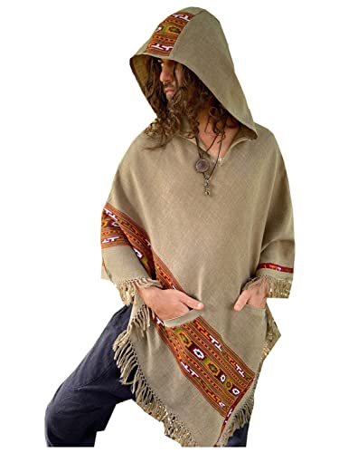 Handmade VIRIYA Poncho Cedar Brown Handwoven Wool Premium Pure Cashmere Winter Zen Embroidery Boho Gypsy Festival Rave Mexican Aztec Celtic AJJAYA