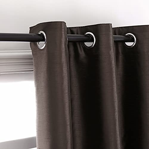 Image of GYROHOME Faux Silk Blackout Curtains with Black Liner, Solid Window Treatment Drapes for Bedroom Living Room, Eyelet Thermal Insulated (2Panels, 46x72inch,Coffee /Brown)