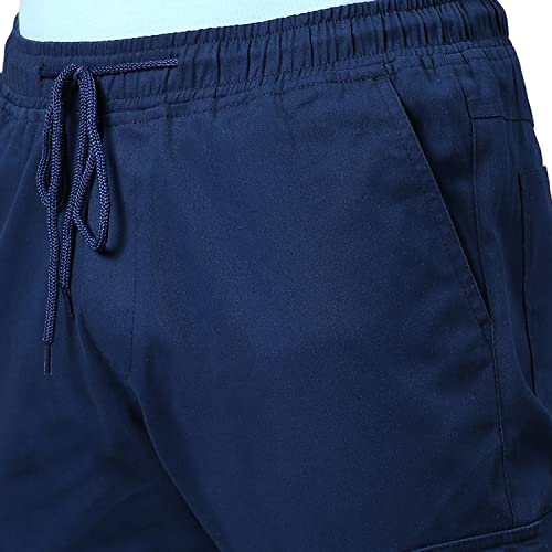 Image of Hubberholme Men's Regular Fit Cotton Trousers, Ankle Length Elastic & Drawstring Waist Cargo Chinos