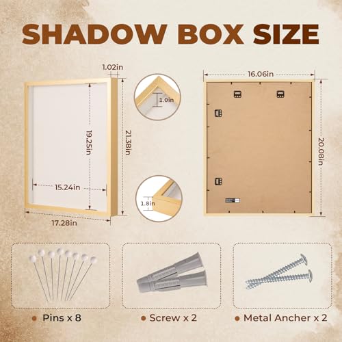 Image of Muzilife 16x20 Large Shadow Box Wood Picture Frame, Tempered Glass, Gold | FSC-Certified MDF | Soft Acid-free Linen Board | Removable Inner Frame | Wall-Mount Display Cases | For Photos and Keepsakes
