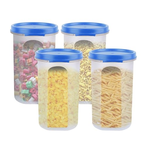 Image of SIMPARTE Smart Slim Storage Air-Tight & Leak Resistant Plastic Round Modular Container - For Juice, Snacks, Spices, Chia Seeds, Stackable, BPA Free, Food Grade (585 ML, Light Blue, Set of 4)