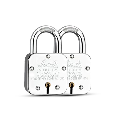 Image of Link Atoot 65 9 Brass Lever Double Locking Pad Lock (Silver) Pack of 2