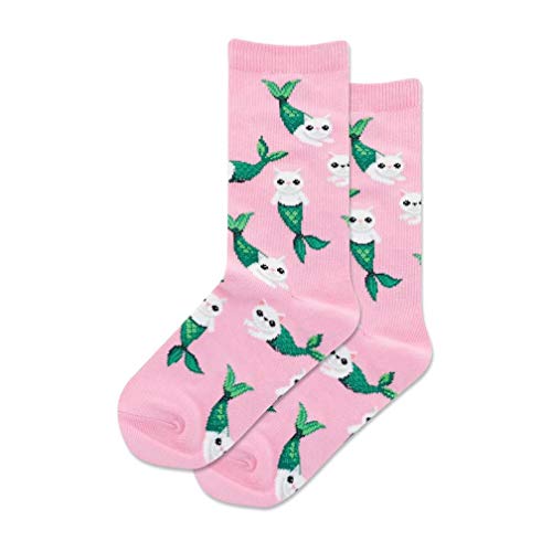 Hotsox - Calcetines para niños, diseño de gato de sirena, 1 par, color rosa, talla grande y extra grande
