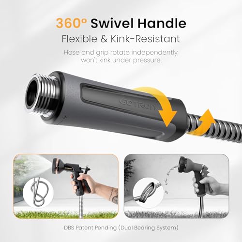 Gotron-Water-Hose-100-ft-Heavy-Duty-Metal-Garden-Hose-with-9-Function-Spray-Nozzle-Lightweight-Kink-Free-and-Drinking-Water-Pipe-for-RV-Outdoor-Yard-100ft-x-58-Female-to-Male