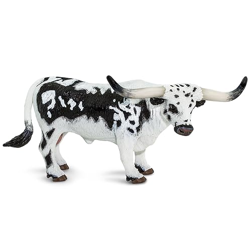 Safari Ltd. Texas Longhorn Bull Figurine - Hand-Painted, Lifelike 5.5' Model Figure - Fun Educational Farm Animal Toy for Boys, Girls & Kids Ages 3+