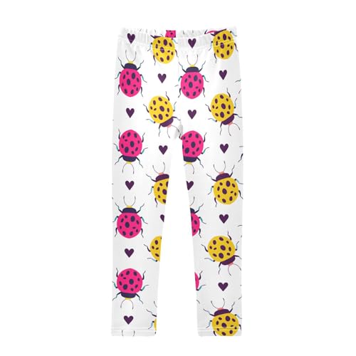 Ladybugs Hearts Girls Leggings,Workout Leggings for Girls Toddler Athletic Leggings Size for 3-10T