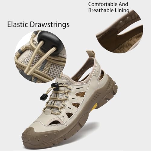 Men's Leather Cutout Lace-Up Platform Hiking Sandals Summer Lightweight Breathable Outdoor Casual Beach Sandals for Outdoor Walking Driving2