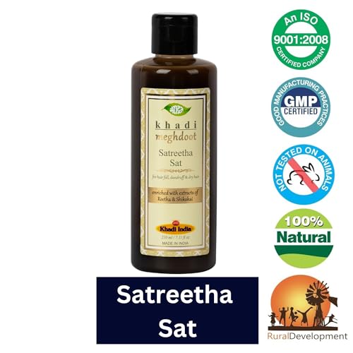 Image of Khadi Meghdoot Ayurvedic Satreetha Shampoo Enriched with Amla, Reetha and Bhringraj Hair Fall Control Dandruff Control & Scalp Acne Treatment Strong Hair 210ml Each (Pack of 2)