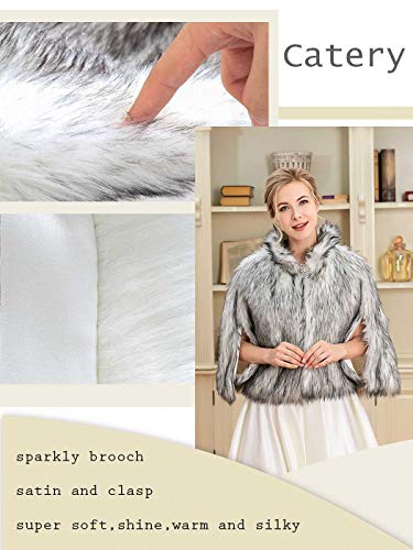 Catery Faux Fur Shawls Bridal Wedding Wrap Scarf Cape Fur Stole Winter Cover Up Accessories for Women and Girls3
