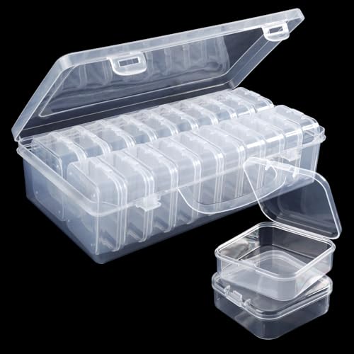 TAIHOBO Boite Rangement Perles, 20 Pièces Petite Boite de Rangement Plastique et 1 Grande Boîte de Rangement, Petite Boite Plastique avec Autocollants Vierges, pour Collecte de Petits Objets