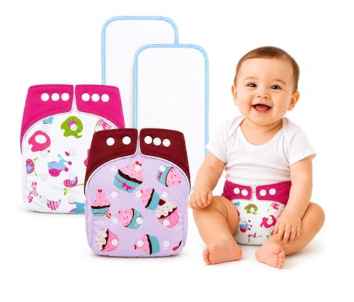 Image of Ambaby Leakage-Proof Cloth Diaper for Babies 0 to 3 Years - 2 High Absorbent Inserts and 2 Reusable & Washable Baby Cloth Diapers - Adjustable Fit (5-17 kg)