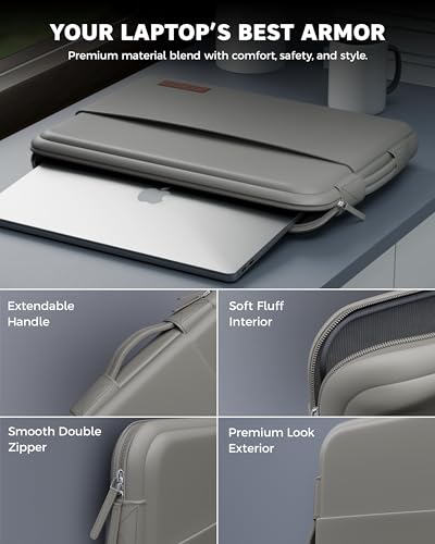 Image of FEDUS ORO Premium Vegan Leather Laptop Sleeve Bag Case 13.3 inch, Shockproof Office Laptop Cover Pouch Carrying Bag with Accessory Pocket & Handle for MacBook, HP, Dell, Lenovo, Asus for Men & Women