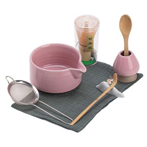 Akfldms Juego de Té Matcha Japonés Rosa Juego de de Matcha para Amantes del Té Preparación de Té