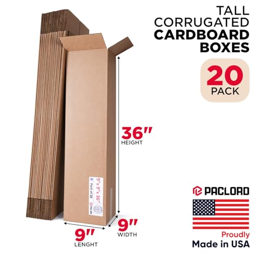 Image of Tall Cardboard Boxes 9 inchL x 9 inchW x 36 inchH (Pack of 20) - USA-Made Packing Boxes for Moving, Shipping, or Storage - USPS, UPS, FedEx Approved - Professional Packing Supplies for Moving | USA-Made Packing Boxes for Moving, Shipping, or Storage - USPS, UPS, FedEx Approved - Professional Packing Supplies