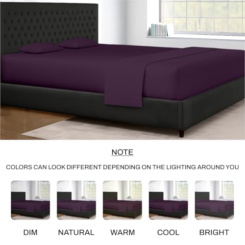 Image of SGI bedding 108 inchx108 inch 4 Pc Alaskan King Sheet Set 600 TC 15 inch Deep, Plum