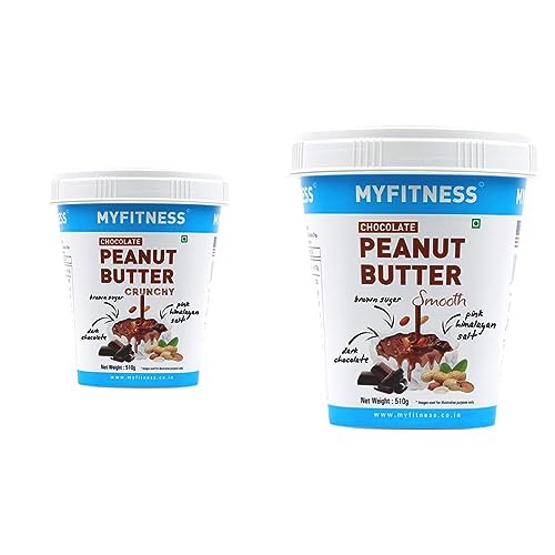 Image of MYFITNESS Chocolate Peanut Butter Crunchy 510gm & Chocolate Peanut Butter Smooth 510gm | 26g Protein