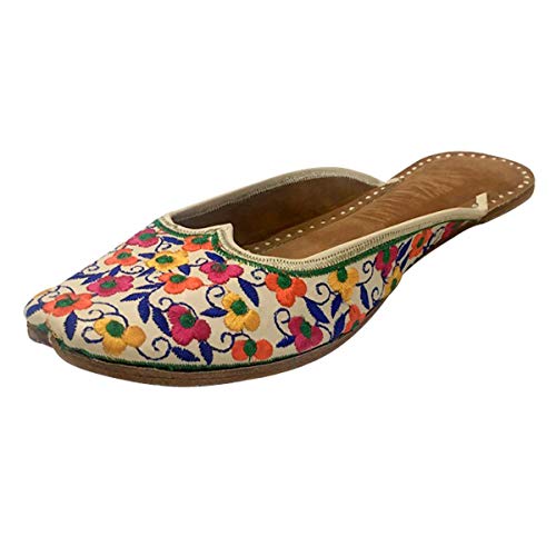 Women's Leather Flat Sandals Ballerina Shoes Back Open Punjabi Jutti