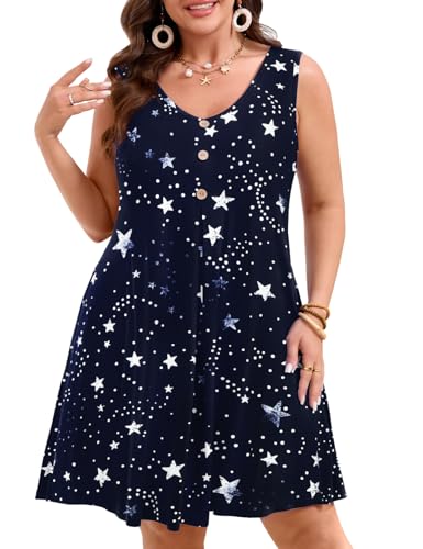 Image of JollieLovin Women Plus Size Summer Sundress Tank Sleeveless V Neck Beach Swing Dress Swimsuit Cover ups(L-5X)