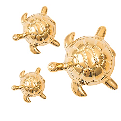 Set de 3 Estatuas de Tortugas Doradas de Cerámica