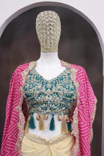 Image of Lehenga Choli Indo-Western Draped Set For Womens And Girls Ready To Weear Hevay Crep Silk Fabric With Work Multi Thread Embroidery Coding wedding indowestern Three piech Purple