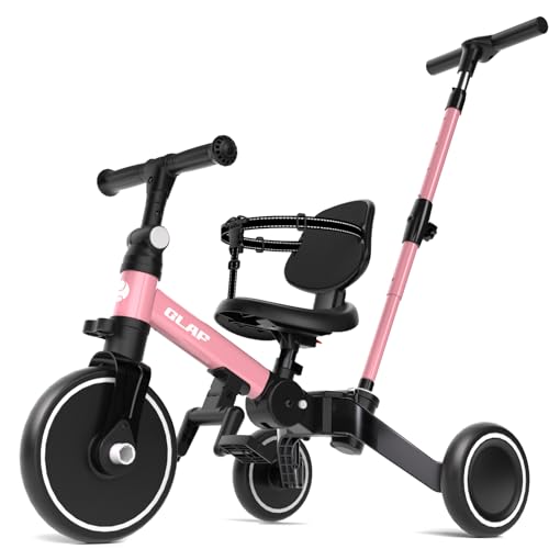 Image of Glaf Tricycle for Toddlers 1-3 Toddler Bike with Push Handle 2-4 Years Baby Bike Toys for 2 Years Boys and Girls Balance Bike with Adjustable Seat Height and Backrest Birthday Gift (Pink