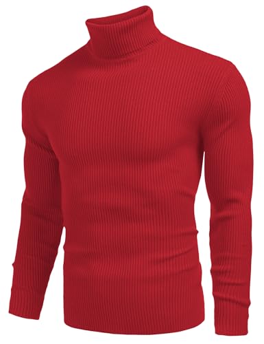 Image of COOFANDY Mens Ribbed Slim Fit Knitted Pullover Casual Turtleneck Sweater | Premium anti-shrink knit turtleneck. Soft, warm & stretchy-perfect for casual, work or outdoor wear in fall /winter.