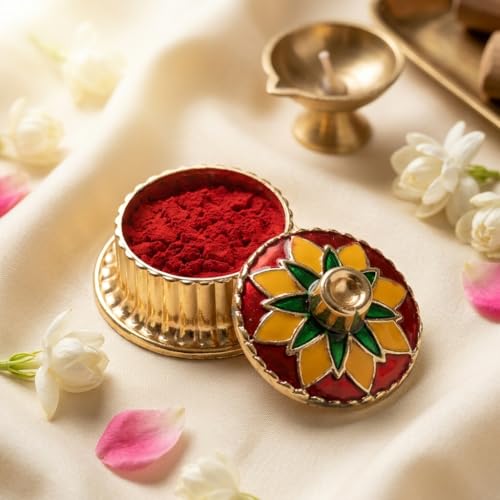 Image of Indian Dark Red Pure Kumkum Powder (Sindoor, Kumkuma, Kum Kum) For Makeup, Pooja And Other Hindu Rituals (Fancy Box 1)