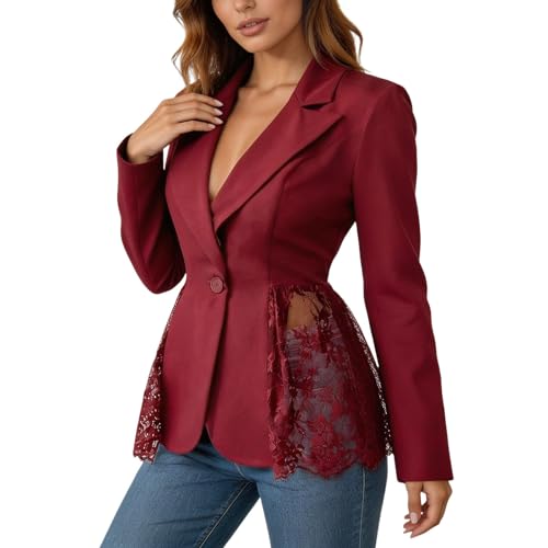 Duohropke Cárdigan Bolero para mujer, chaqueta de traje, chaqueta de encaje transparente, elegante blazer para el tiempo libre, chaqueta de verano, chaqueta ligera con frente abierto, blusa, blazer de
