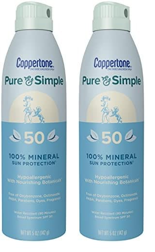 Coppertone Spray solar mineral de óxido de zinc puro y simple SPF 50, resistente al agua, protector solar SPF 50 de amplio espectro para pieles