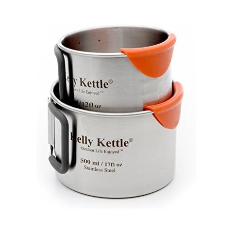 Kelly Kettle Camping Cups 17 oz. Large Cup 12 oz. Small Cup. Stainless Steel - Lip Guard - Packable Cover