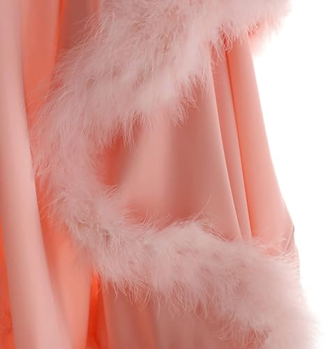 Women's Feather Bridal Robes Old Hollywood Maternity Photoshoot Nightgown Silk Bathrobe Long Lingerie4