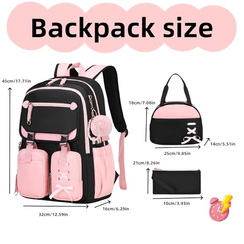 Color-block Girls Backpack with Lunch Box Pencil Case Set Girls Schoolbag Kids Bookbag Elementary Middle School2
