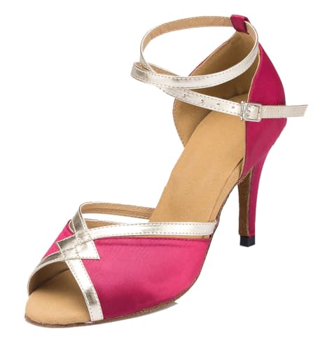 MGM-Joymod para mujer tobillo Starp Peep Toe sintético noche boda tango salón moderno latino danza zapatos, color Morado, talla 36 EU