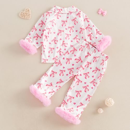 Toddler Kids Girl Valentine's Day Pajamas Set Love Heart Long Sleeve Button Shirts Tops Pants 2Pcs Pjs Loungewear3