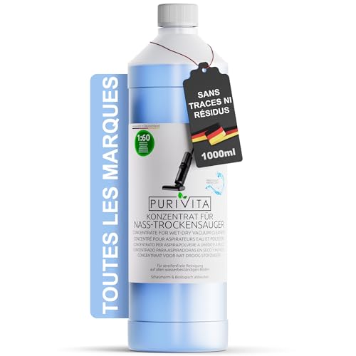 PURIVITA® Détergent concentré pour aspirateur laveur [1 L] - Parfum frais - Produit de nettoyage pour sols - Soin de lavage des sols - Détergent pour aspirateur à eau pour tous types de surfaces