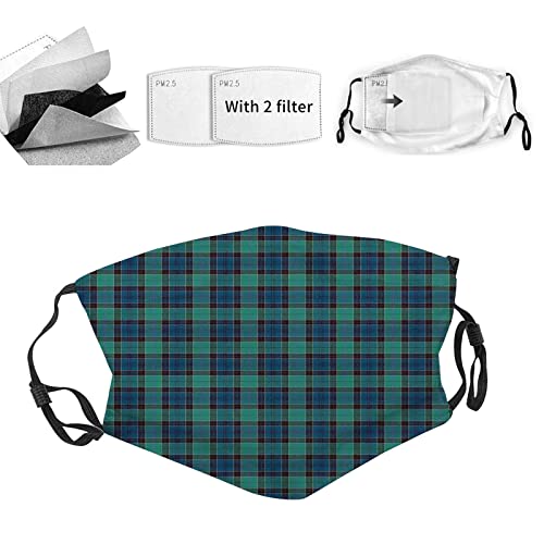 VeJerKK Tartan Cloth Masks for Men Women,Traditional Design Scottish Plaid Pattern,Washable Reusable Face Masks With Filter Pocket Adjustable Elastic Strap,Dark Green Black