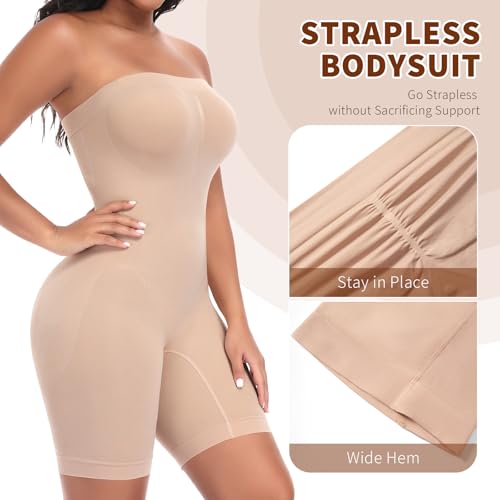 Womens Strapless Shapewear Bodysuit Tummy Control Full Body Shapewear Butt Lifter Body Shaper with Removable Straps4