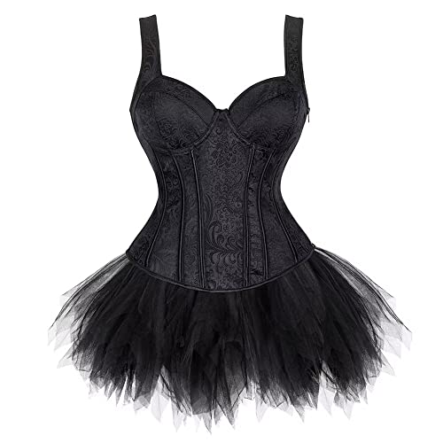 Jutrisujo Korsett Sexy Kleider Rock Damen Dress Korsagenkleid Corsage Bustier Strapshalter Reißverschluss Gothic Burlesque Schwarz L Cover