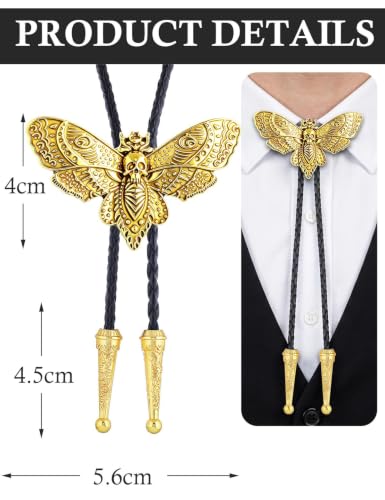 Image of Western Cowboy Bolo tie for Men Women Gold Silver Death Skull Moth Cross Bolo Tie Christmas Deer Rooster Wolf Necktie Gift
