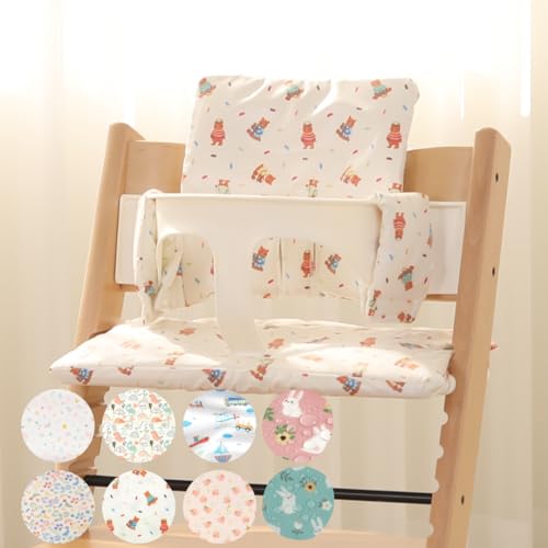 Image of Gembebe Waterproof & Compatible Stokke Tripp Trapp Cushion Set - Easy to Clean Newborn Set - 100% Cotton High Chair Cushion Set (Teddy Bear / 49.5 Counts)
