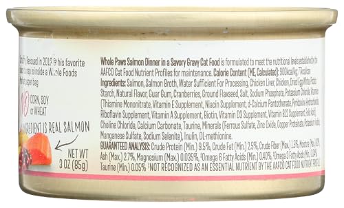 Image of Whole Paws, Grain-Free Wet Cat Food, Salmon Dinner Shredded in Savory Gravy, 3 Ounce