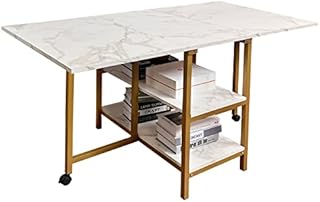 AT-VALY Folding Dining Table with 2 Storage Open Shelf,Drop Leaf Extension Dining Table,Top Folding 15.7