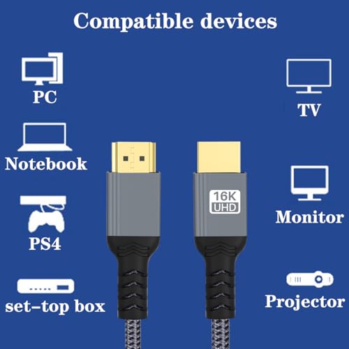 Cable HDMI de 16K compatible con proyector y monitor UHD a 96 Gbps 5
