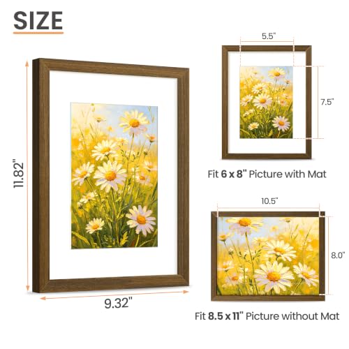 Image of upsimples 8.5 By 11 Picture Frame Solid Wooden, Nursery Decor, 1Pcs Brown | 100% Solid Wood, Fit 6x8 with Mat and 8.5x11 Photo, Wall Decor or Tabletop Display, Safe For Nursery Kids Room